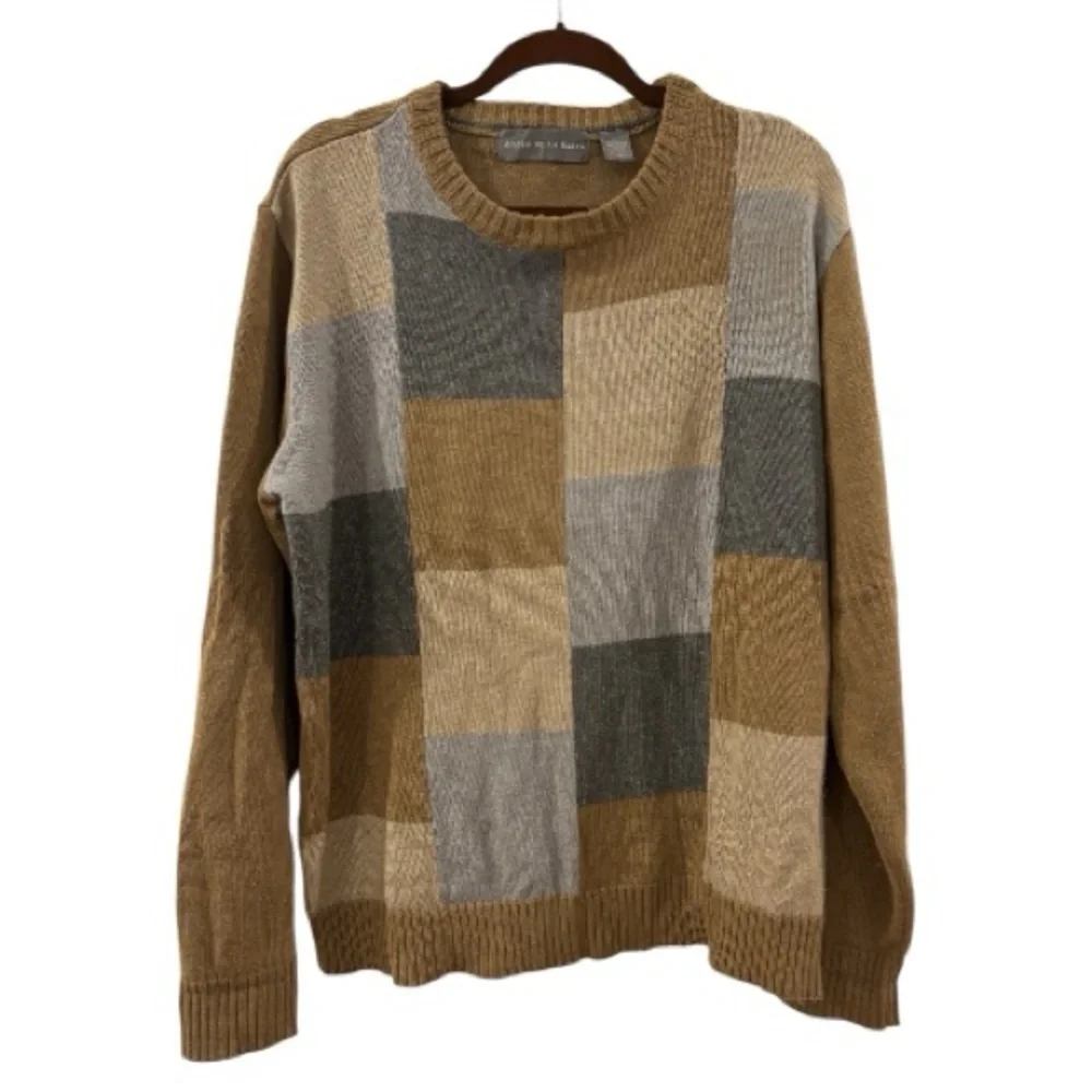 Oscar de la Renta Men's Patchwork Sweater - Brown and Gray Size Large